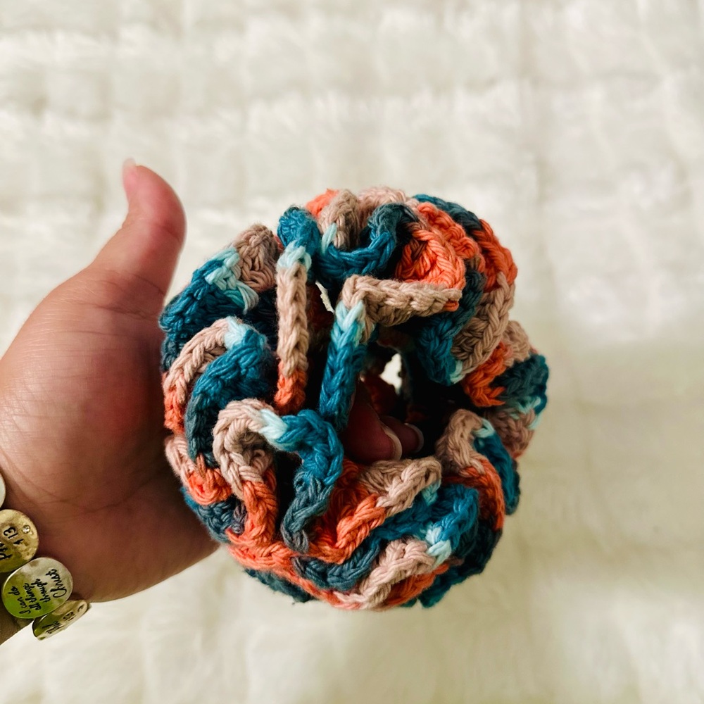 Handmade Crochet Hair Scrunchie - Vintage Floral Ombré